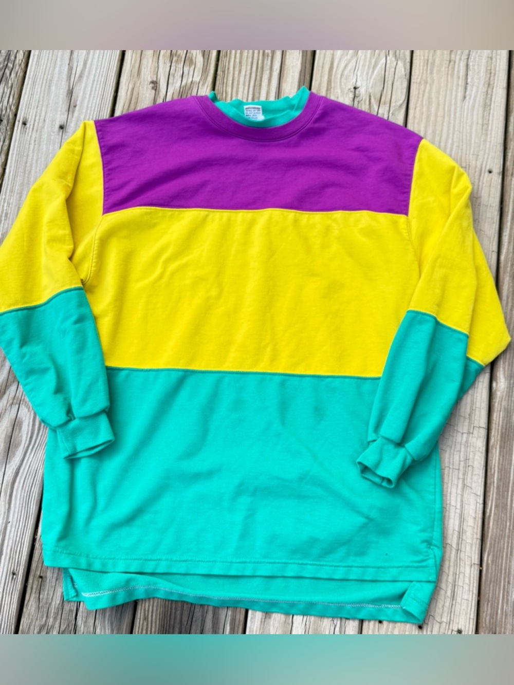 Janeve large  Colorblock Long Sleeve rugby style Purple, Yellow & Teal